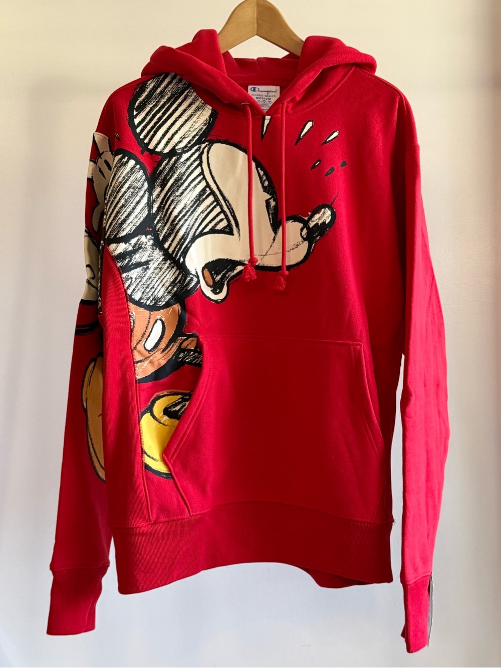 Champion x Disney Mickey Mouse Reverse Weave Hoodie Scarlet Stencil Sz M